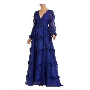 Blue Ruffle Puff Sleeve Formal Gown Prom Gala Dress Size‎ 8 Mac Duggal
